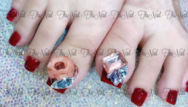 Hoa hồng fan - Hoa bột đính móng HH01