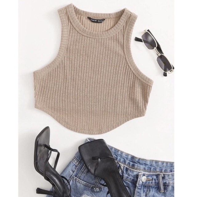 ✨Áo croptop bất đối xứng gân trơn✨