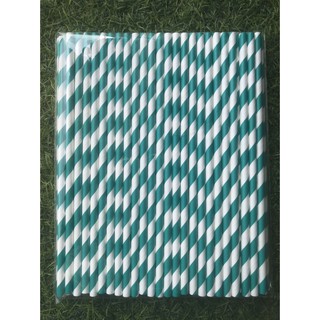 Set 100 ống hút giấy phi 6 sọc xanh