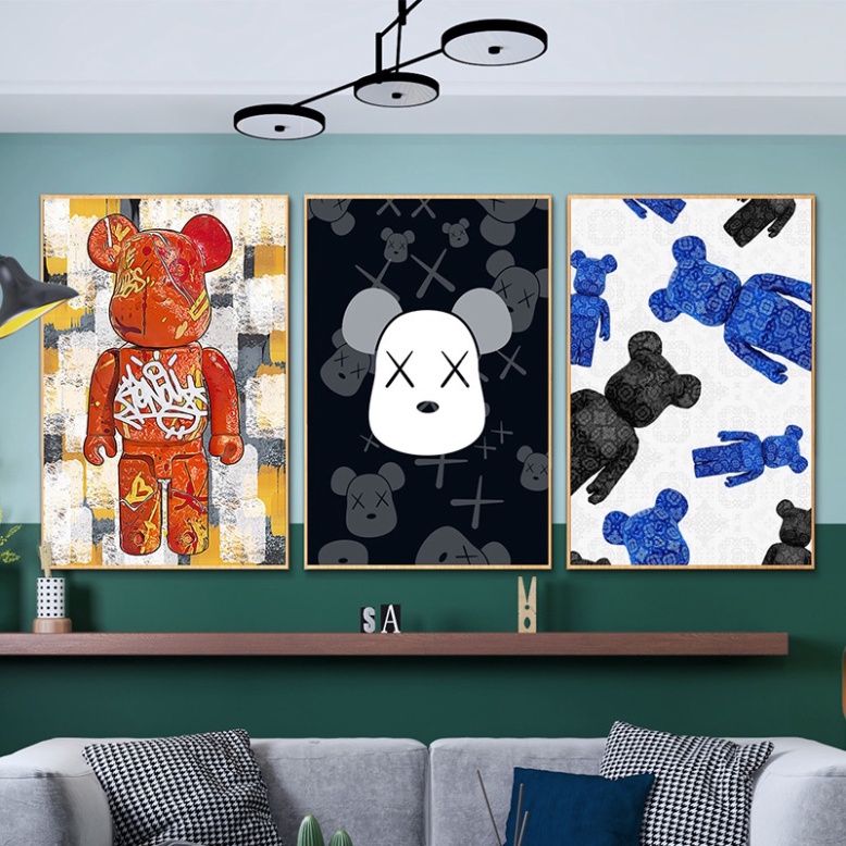 Tranh Treo Tường Gấu Bearbrick May Mắn Trang Trí Phòng Khách/ Phòng Ngủ/ Game Gaming làm quà tặng