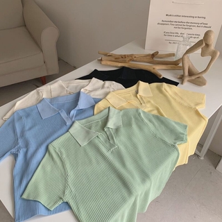 Croptop polo len tăm co dãn A-6623