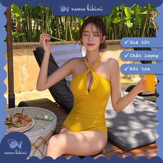 Bikini đi biển, đồ bơi nữ 1 mảnh liền thân tôn dáng cổ chéo Nemo Bikini