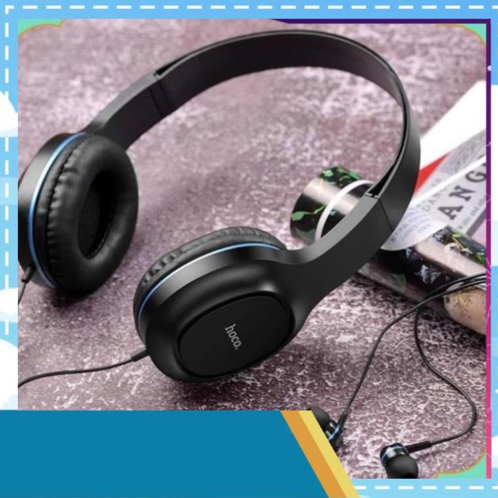 Tai nghe chụp tai Hoco W24 có dây 3.5 tặng kèm tai nghe nhét tai cho laptop pc BH12 tháng