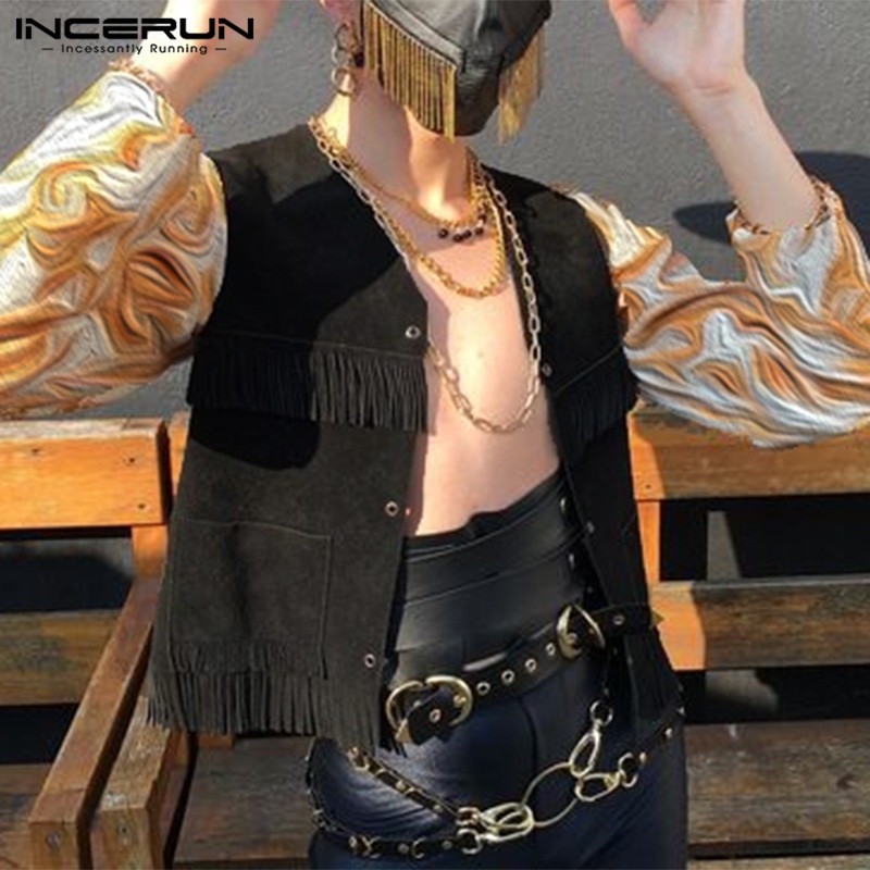 INCERUN Áo Khoác Tua Rua Không Tay Cài Nút Thời Trang Mùa Hè Cho Nam