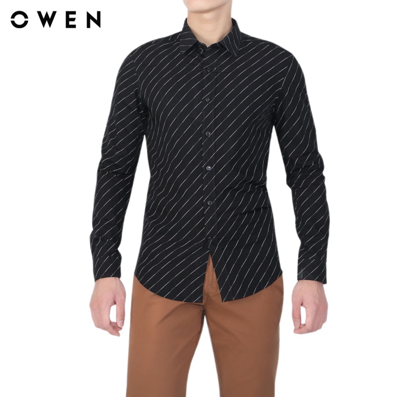 Áo sơ mi dài tay nam Owen Bamboo Slim Fit Đen họa tiết - AS81463D