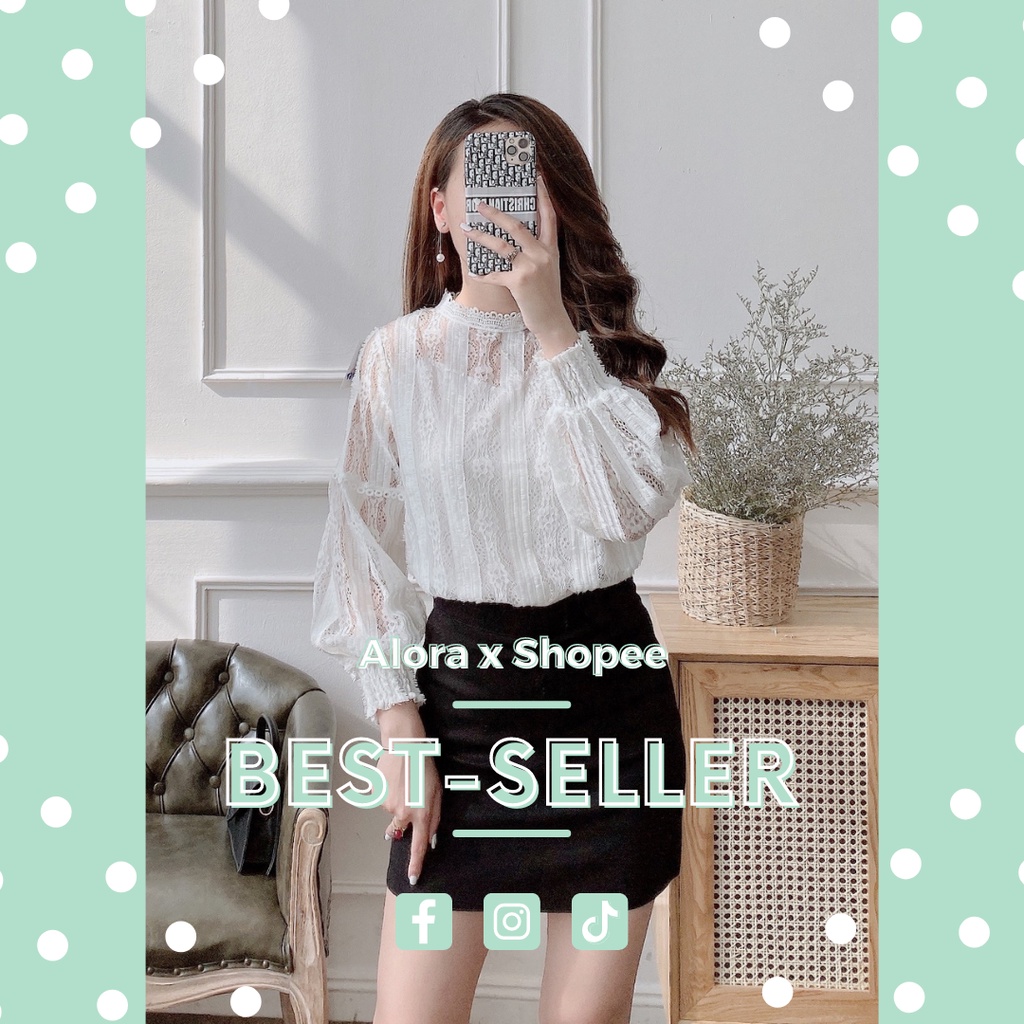 Áo ren có lót trong phong cách tiểu thư, style hàn quốc trắng, be, đen freesize thời trang nữ Alora (012811)