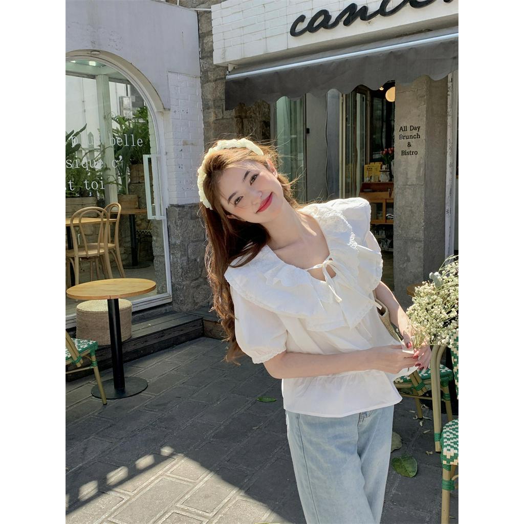 Áo Sơ Mi Tay Ngắn Rộng Có Dây Buộc Đôi Phong Cách Mới 63325