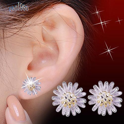 Bông Tai Mạ Bạc 925 Hình Hoa Hướng Dương Dễ Thương