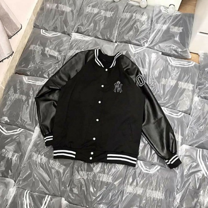 ÁO KHOÁC GIÓ BOMBER NAM NỮ CÚC BẤM FORM ĐẸP - ÁO KHOÁC BOMBER PHỐI TAY DA CAO CẤP