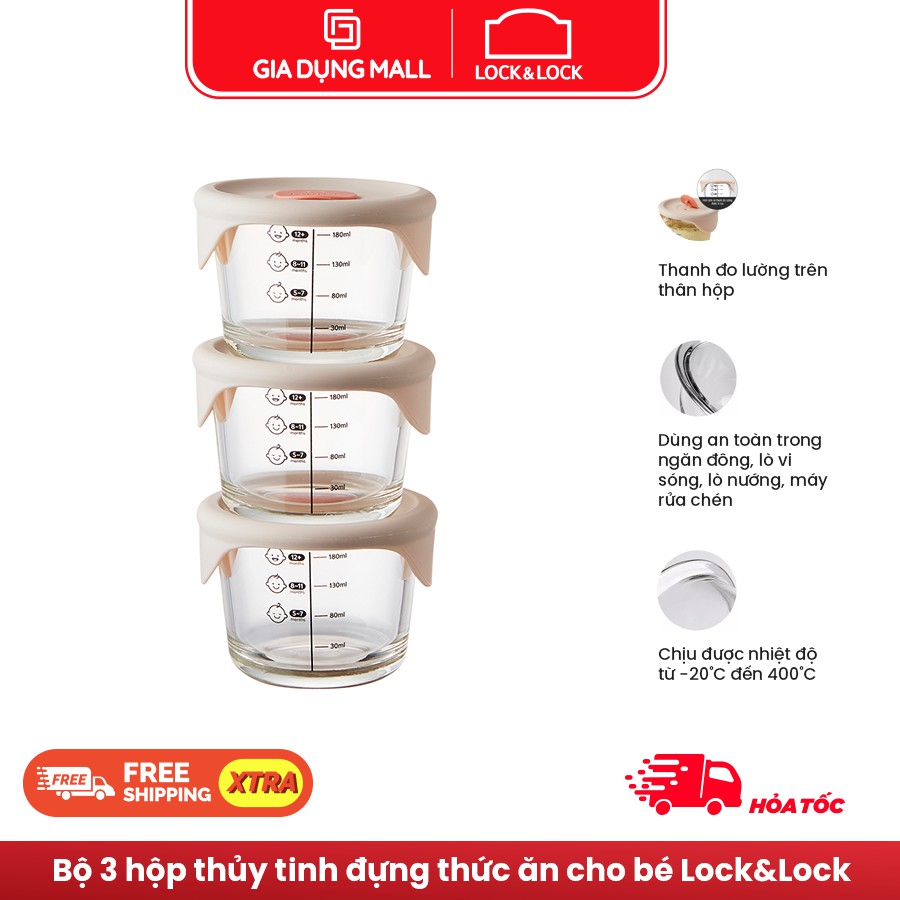 Hộp đựng thức ăn cho bé Lock&amp;Lock có vạch chia 230ml x 3 hộp LLG508S3 - Hàng Chính Hãng