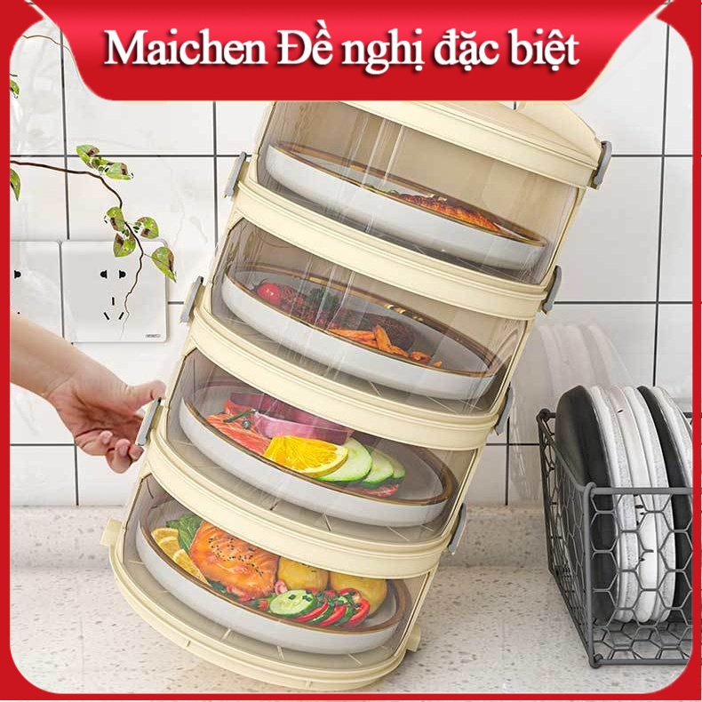 Bàn đựng thức ăn thừa lưu trữ bát đĩa gia đình tạo tác dày nhiều lớp có thể gấp lại giữ nhiệt nắp đậy bát đĩa đa chức năng chống bụi