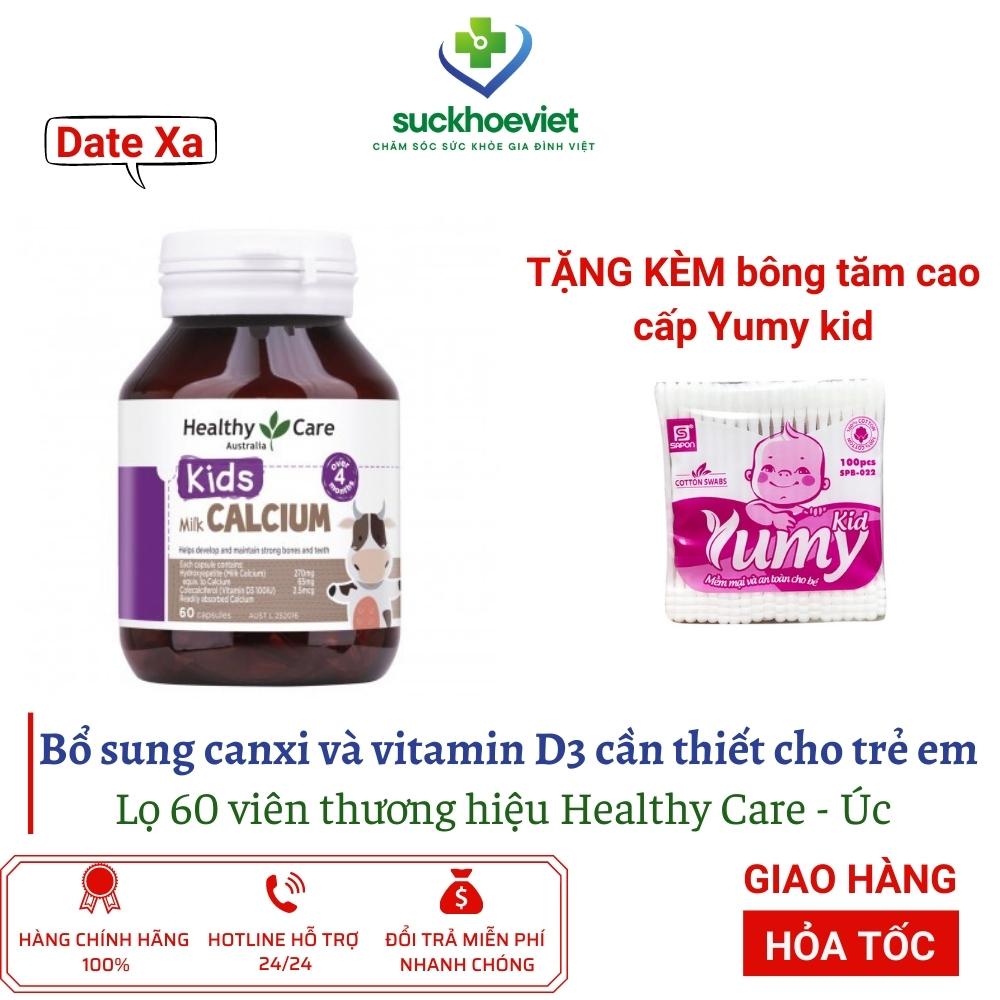 Viên uống canxi cho bé Healthy Care Kids Milk Calcium bổ sung canxi giúp bé phát triển toàn diện lọ 60 viên
