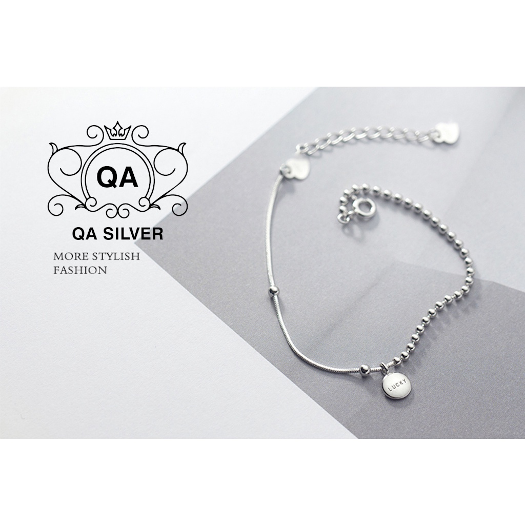 Vòng tay bạc 925 mặt chữ lucky lắc nữ bi bạc bất đối xứng S925 LUCKY Silver Bracelet QA SILVER BR200701