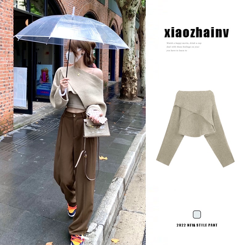 Áo croptop Xiaozhainv trễ vai phong cách Hàn Quốc quyến rũ cho nữ