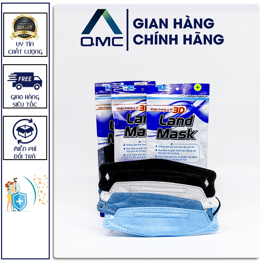 Khẩu Trang 3D, Khẩu trang LandMask Kháng khuẩn, Set 1 Bịch 6 Cái Có 6 Màu, Hàng Chính Hãng#QMC