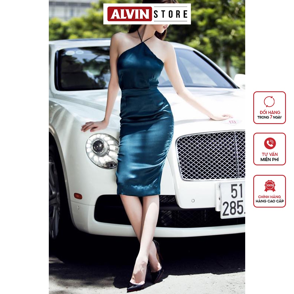 Đầm Ôm Body Lụa Sang Trọng Thiết Kế Cổ Yếm Khoe Bờ Vai Thon Gợi Cảm Alvin Store 0156