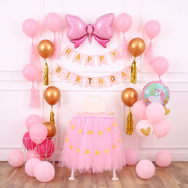 (TẶNG BƠM VÀ PHỤ KIỆN)Set bóng trang trí sinh nhật ,bóng nhôm happy birthday hồng xanh cho bé trai và bé gái