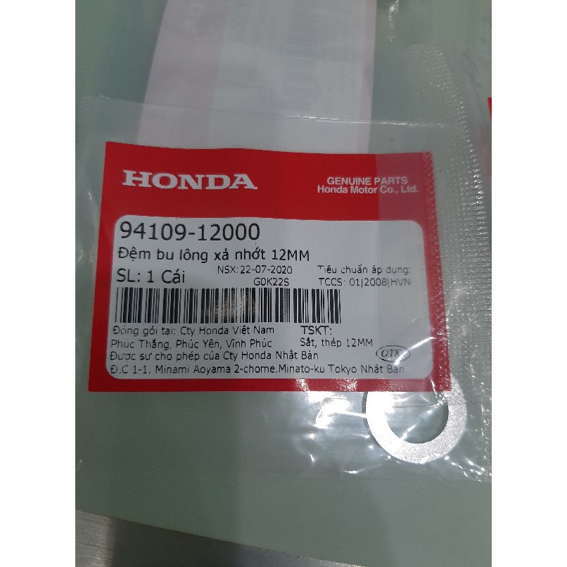 Ốc rốn xả dầu / long đen nhôm các dòng xe honda ( giác 17 . Ren 12) chính hiệu honda