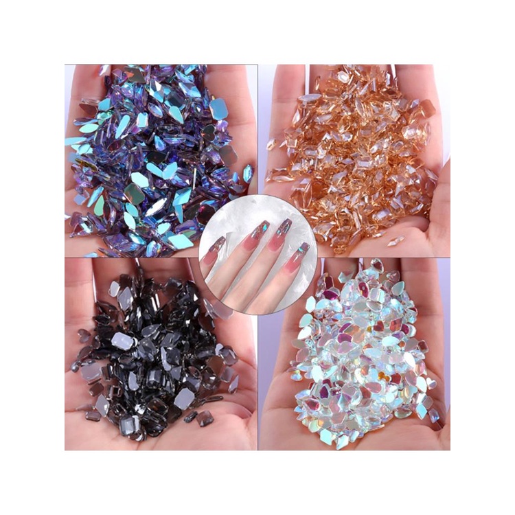 Crystal Nail Art AB Rhinestones Nail Gems Iridescent Clear Glass Fancy -Shape Flat Back Shiny Nail Jewels for Nails Art