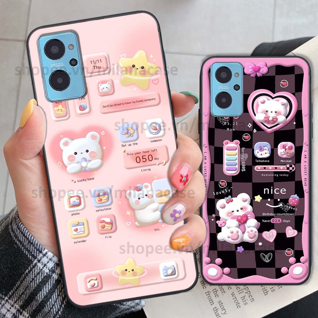 Ốp Realme 9i hình đồng hồ icon gấu mèo cute cực dễ thương ngộ nghĩnh