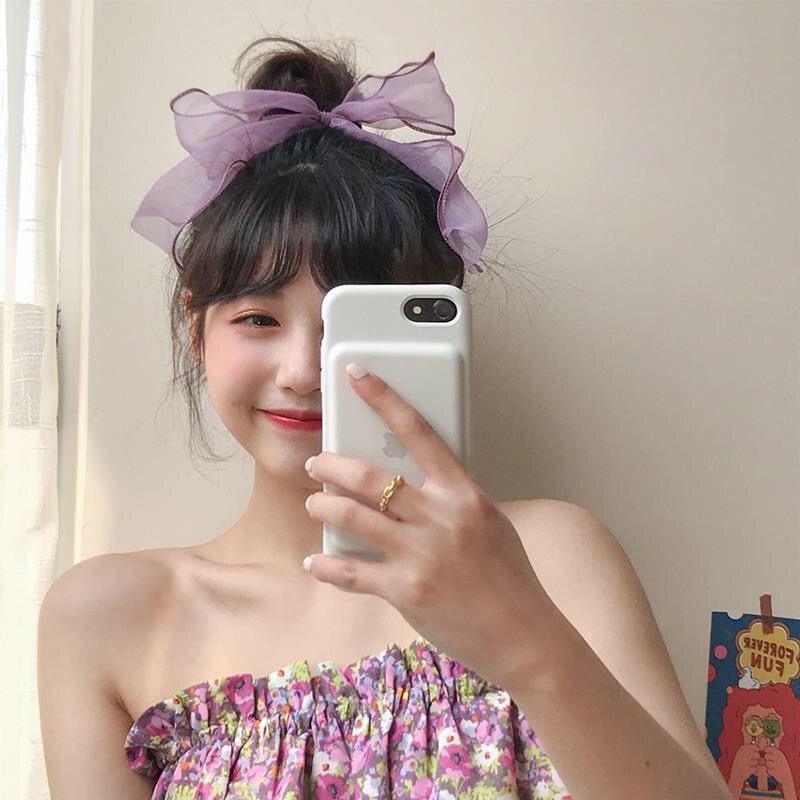 Dây buộc tóc nơ scrunchies vải organza mềm mại dành cho nữ phong cách Hàn Quốc; S12 - MOZETO