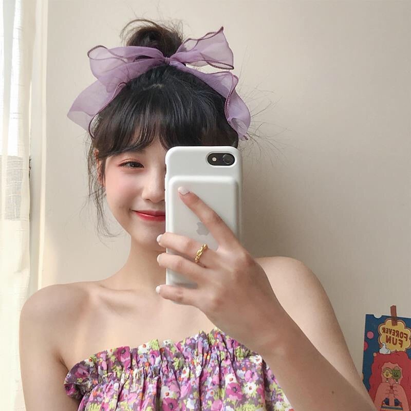 Scrunchies dây buộc tóc nơ vải organza mềm mại dành cho nữ phong cách Hàn Quốc; S12 - BONMIE