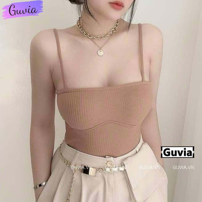 Áo Croptop 2 DÂY KIỂU VÂN NGỰC Nữ Có Mút Ngực, Áo Kiểu Chất Thun Gân Nhiều Màu GUVIA CR101