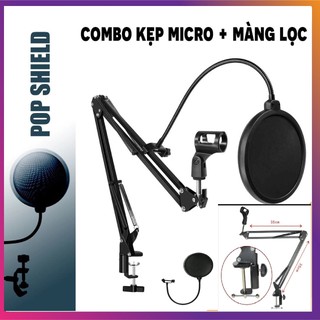 Combo chân kẹp màn lọc micro thu âm, livestream fb, live shopee, hát karaoke phòng thu, để bàn tiện lợi, bền bỉ