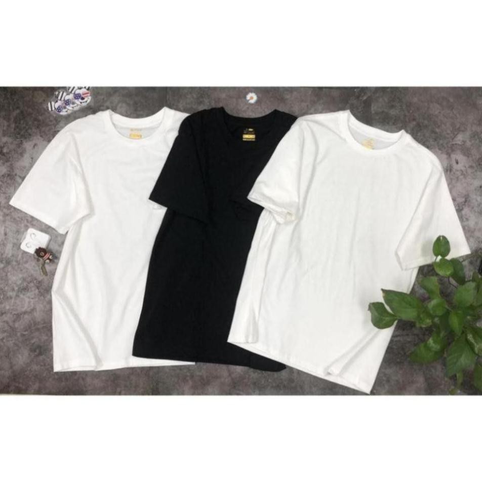 Áo thun trơn trắng đen vải loại tốt, áo thun thụng, áo thun nam nữ, vải cotton 65/35 vải mịn, mát, Trẻ em - big size