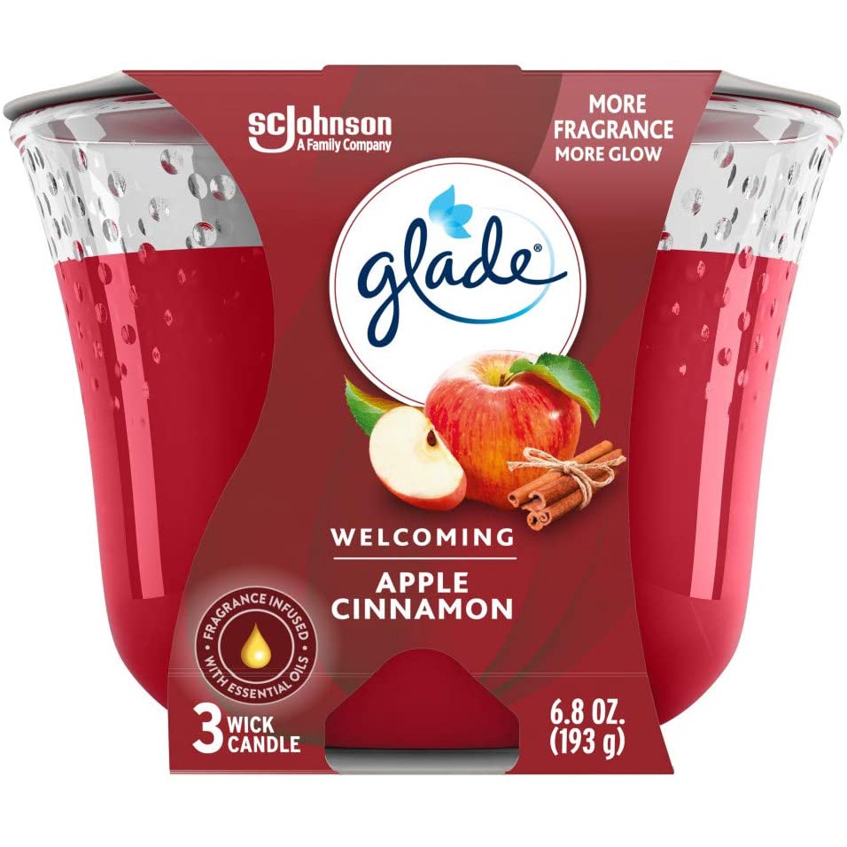 Đèn cầy nến thơm 3 bấc Glade 3-wick Candle Jar Air Freshener Apple Cinnamon 193g (Mỹ)