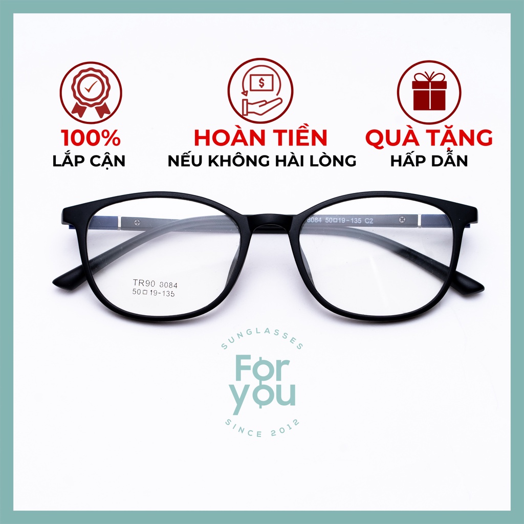 Gọng kính cận nhựa dẻo cho mặt tròn 4U, mắt vuông chống bụi hoặc lắp cận, màu đen bóng – 8084