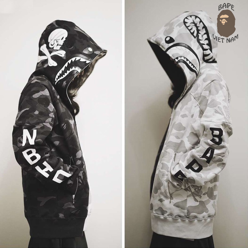 [Ảnh thật + FREESHIP] Jacket Bape Shark x NBHD Half Camo fullzip , Áo khoác Hoodie Bape Cá Ngáo | BigBuy360 - bigbuy360.vn