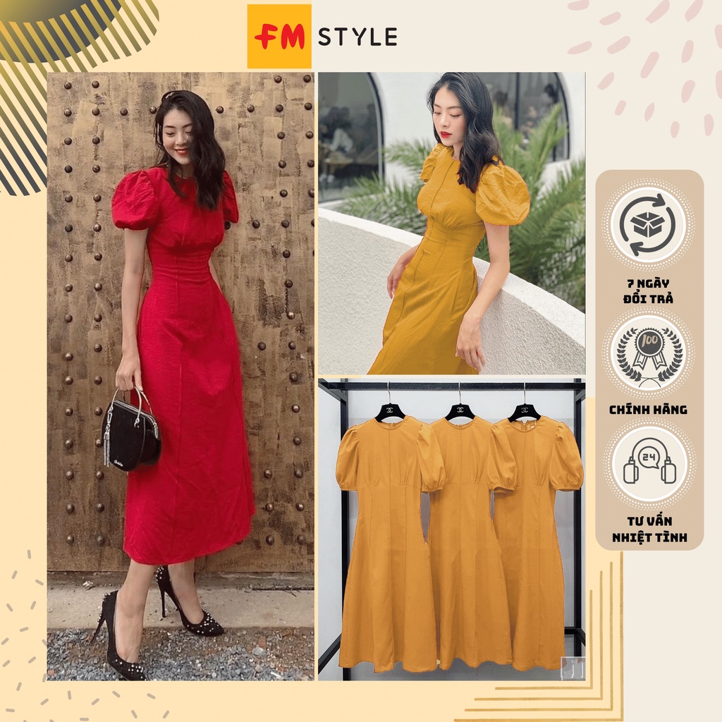 Đầm dự tiệc sang trọng đầm dáng xòe cổ tròn phối tay phồng fmstyle, váy thiết kế sang chảnh | Fmstyl