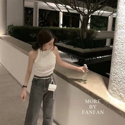 Áo hai dây ZHELIHANGFEI dệt kim ba chiều khoét rỗng gợi cảm