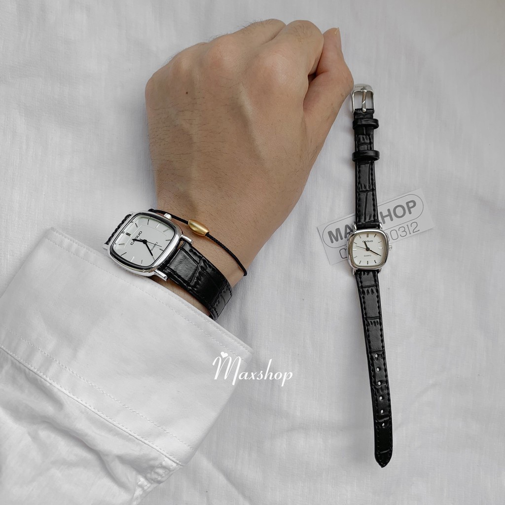 [ẢNH THẬT] Đồng hồ đôi nam nữ CAQUO Mặt vuông, dây vân da cá tính | BigBuy360 - bigbuy360.vn