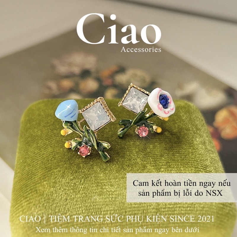 [SPECIAL] Khuyên tai/ Bông tai mạ bạc S925 thiết kế hình hoa tinh tế Kendall Ciao