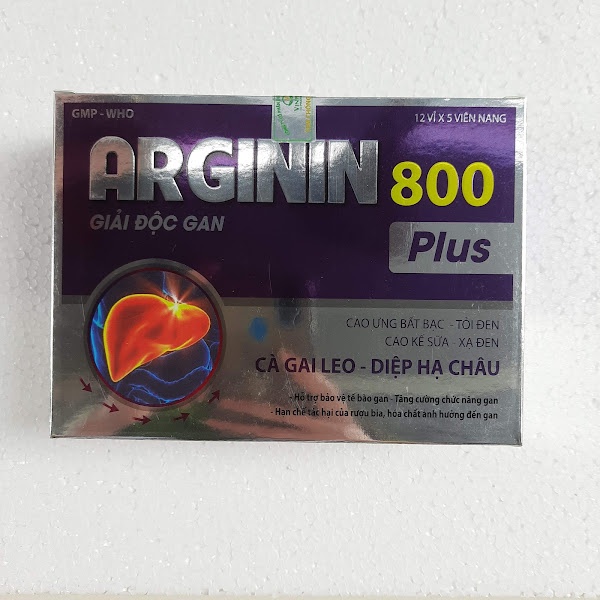 Viên uống GIẢI ĐỘC GAN ARGININ 800 PLUS - Giúp bảo vệ gan, mát gan, hạ men gan - Hộp 60 viên