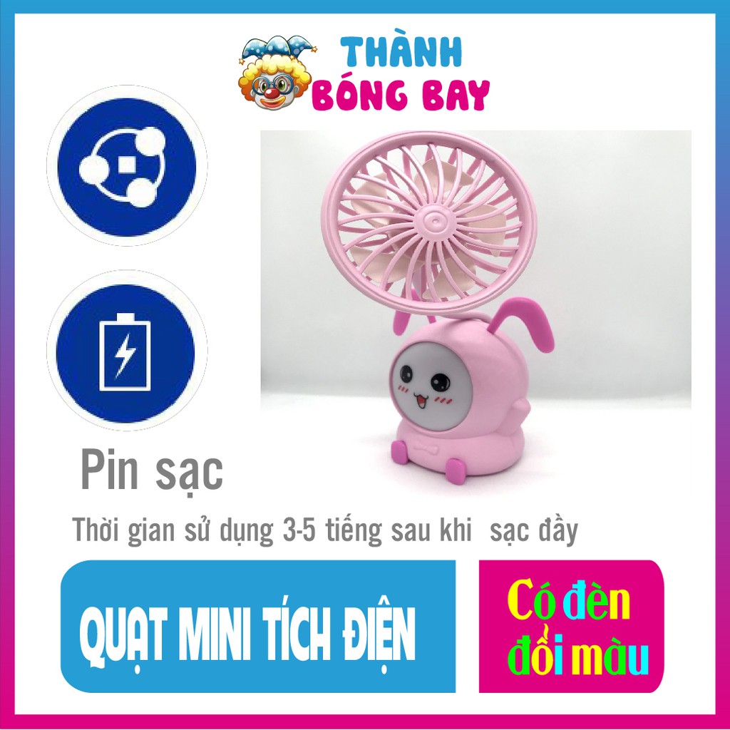 Quạt mini Tích Điện Cầm Tay, Quạt Nhựa Hình Thú Có Đèn Đổi Màu-THÀNH BÓNG BAY-QM0004