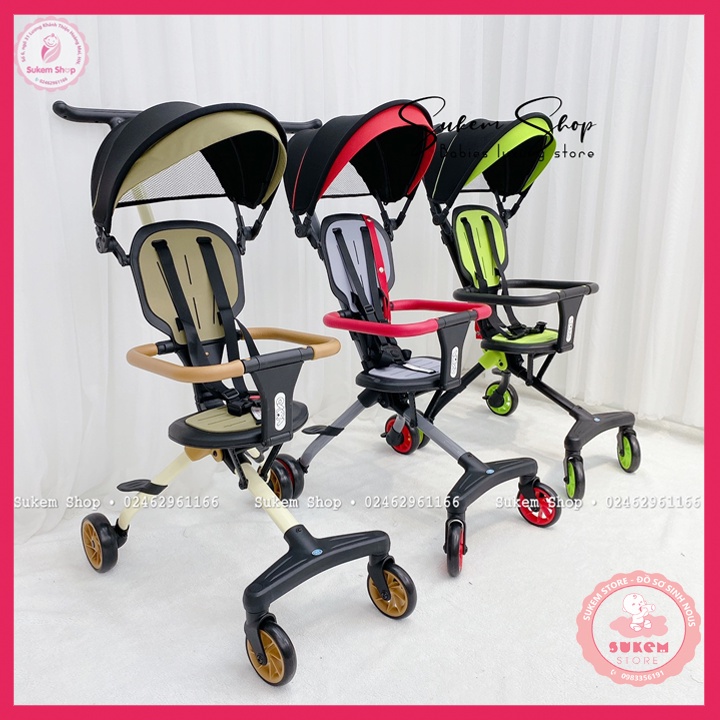 Xe Đẩy Cho Bé/Xe Đẩy Gấp Gọn VOVO Ghế Xoay 360 Độ, Mái Che Chống UV, Dây Đai Bảo Vệ An Toàn Tuyệt Đối Cho Bé