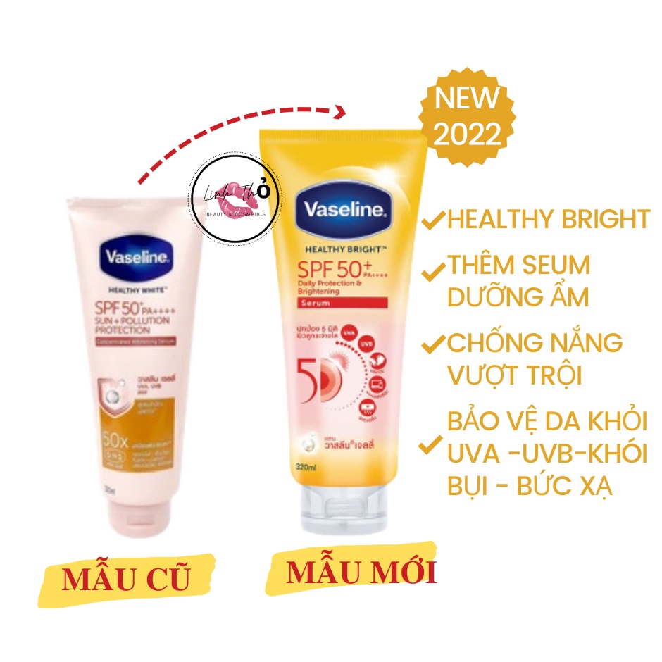 [NEW 2022] Sữa Dưỡng Thể Vaseline chống nắng Healthy Bright 50X Tuýp 320ml Thái Lan - Dưỡng Thể Vaseline 10x Gluta Hya
