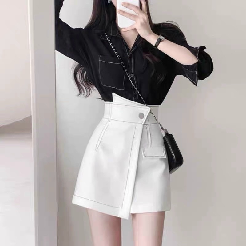 Quần váy chỉ nổi vạt chéo cạp siêu cao - Mã 906
