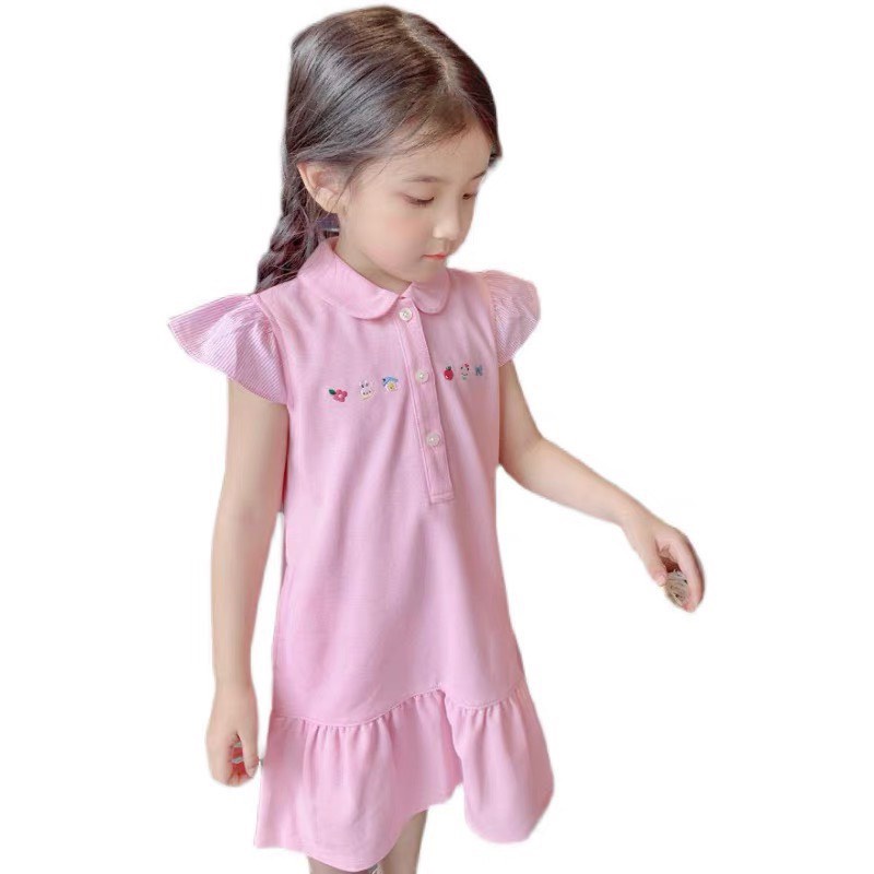 Váy Đầm Đuôi Cá, Váy Cho Bé Gái Tầng Bèo Hồng Phấn Chất Cotton 4 Chiều Siêu Mát Mịn Mùa Hè 8-33Kg B1017