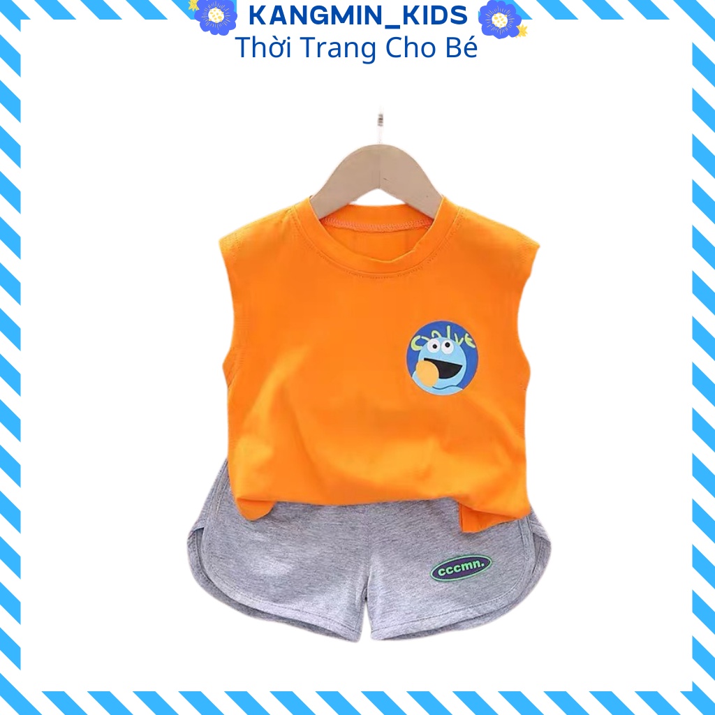 Bộ áo ba lỗ sát nách bé trai Kangmin kids, áo thun bé trai chất cotton cực mát in chữ MONTRE cho bé QATEA04 từ 7-27kg