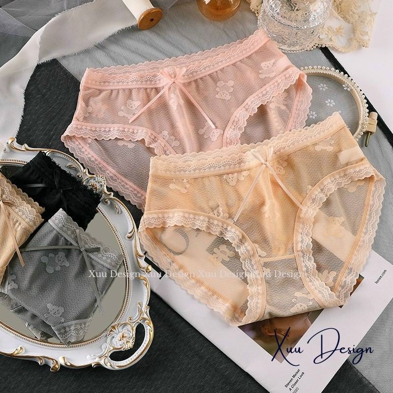 Quần lót Ren xuyên thấu sexy, quần lót nữ ren họa tiết gấu xinh xắn chất liệu thoáng khí - Wexuu Design QC105