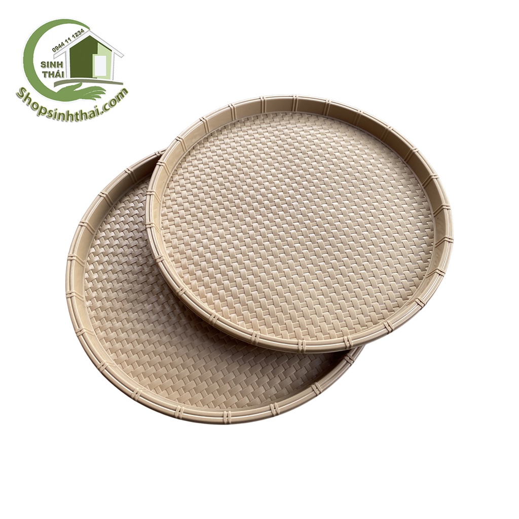 Mẹt nhựa giả mây đựng bún đậu size đại 52cm - Khay nhựa tròn màu kem nâu
