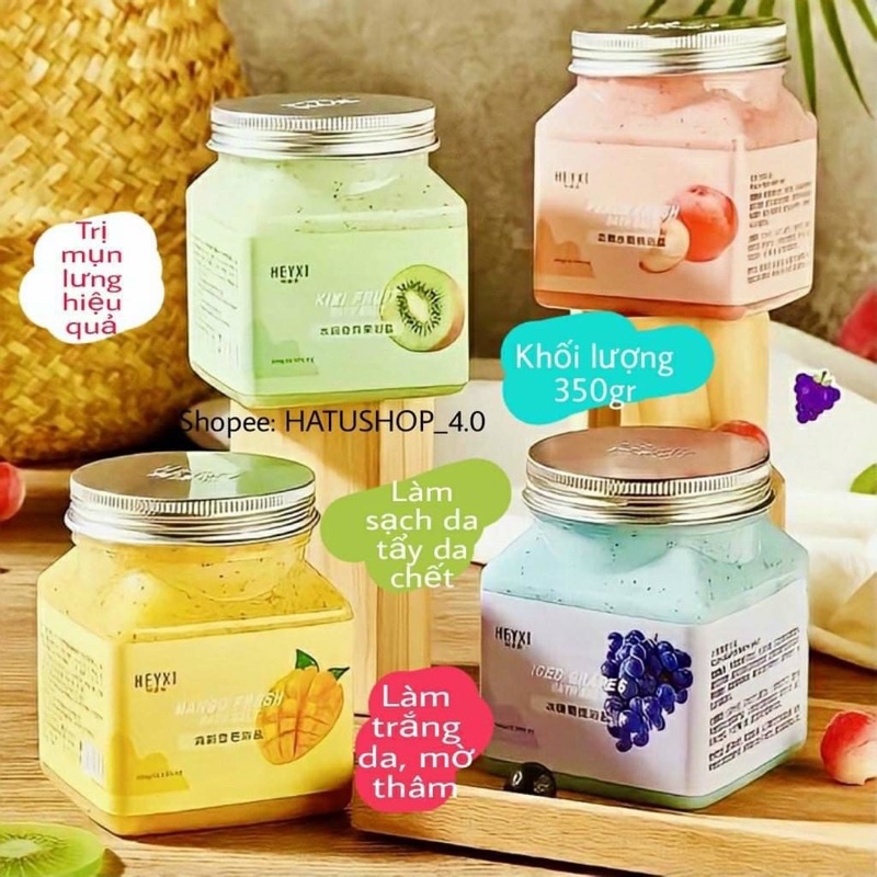 Muối tắm tẩy tế bào da chết sạch mịn giúp da trắng sáng hoa quả heyxi