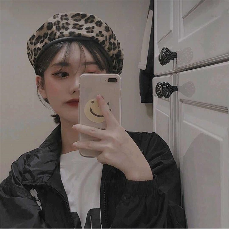 [SẴN]-Nón/Mũ nồi dạ họa tiết da beo phong cách Ulzzang(M04)