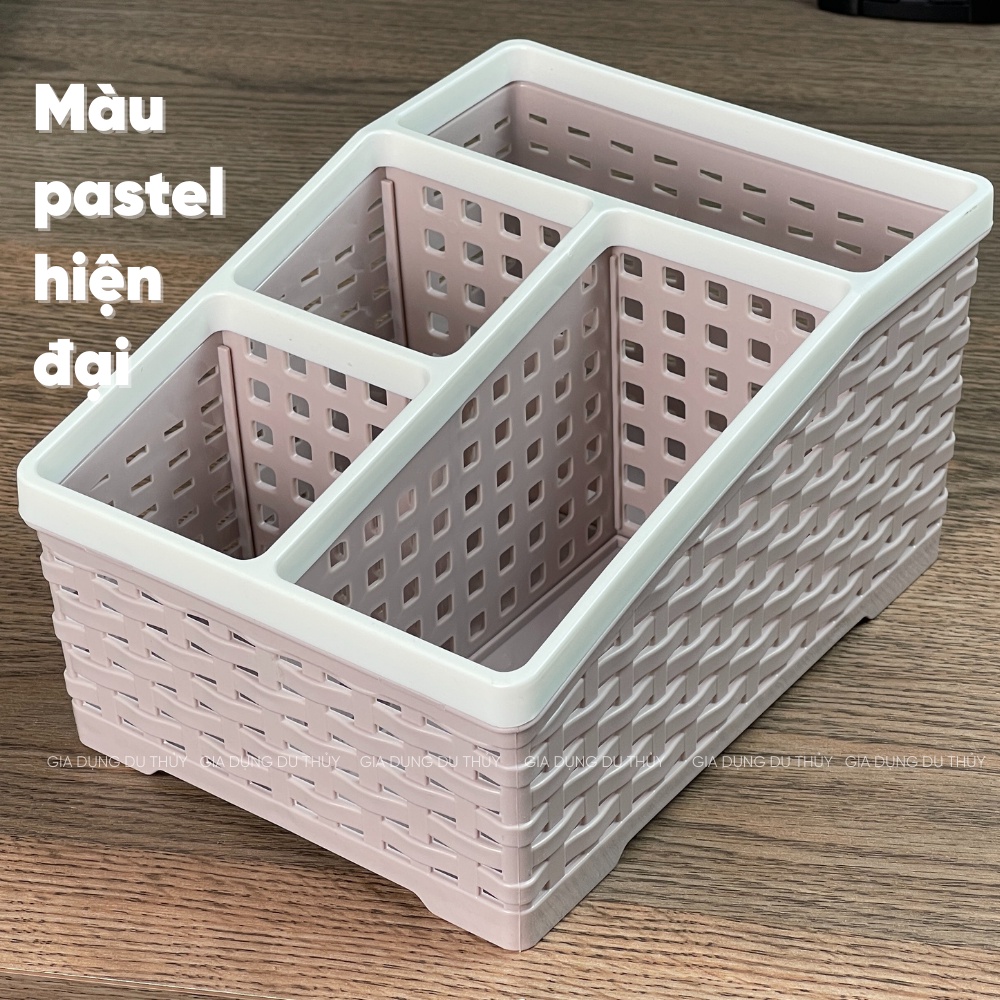 Khay đựng bút viết văn phòng để bàn làm việc, nhiều ngăn tiện ích, màu sắc pastel - Khay tiện ích 4 ngăn 5688 - 5699 VN