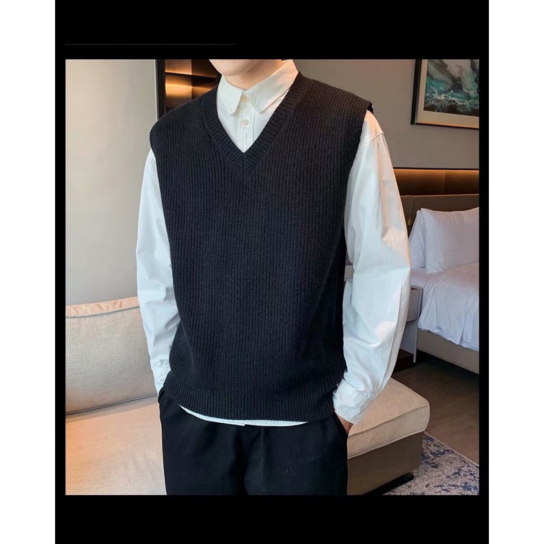 Áo Khoác Sweater Không Tay Cổ Chữ V Dáng Rộng Phong Cách Hàn Quốc Thời Trang Thu Đông Cho Nam Và Nữ Size M-2XL