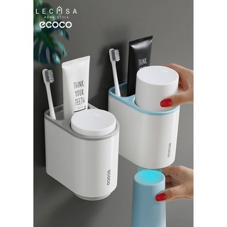 Kệ để Bàn Chải Kem Đánh Răng Ecoco dán tường siêu dính TẶNG kèm 2 cốc